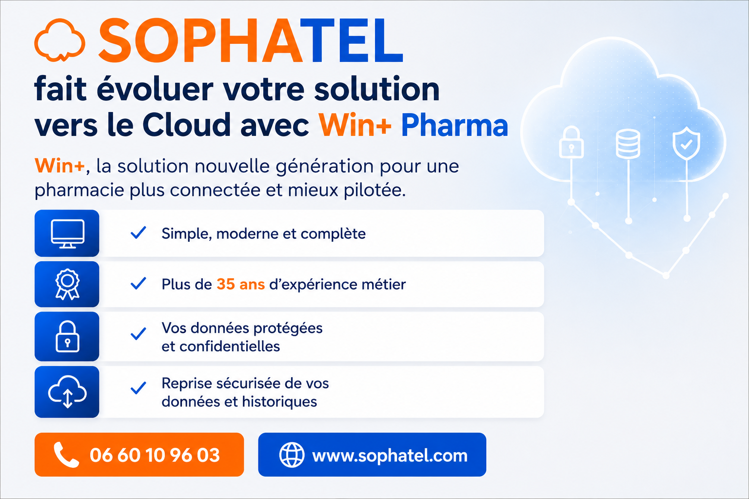 Sophatel fait évoluer votre solution vers le Cloud avec Win+ Pharma — simple, moderne, sécurisé